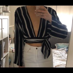 Faithfull the Brand Cream stripe crop blouse XS